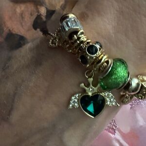 Final price 💕Elegant Green and silver and Gold Charm Bracelet